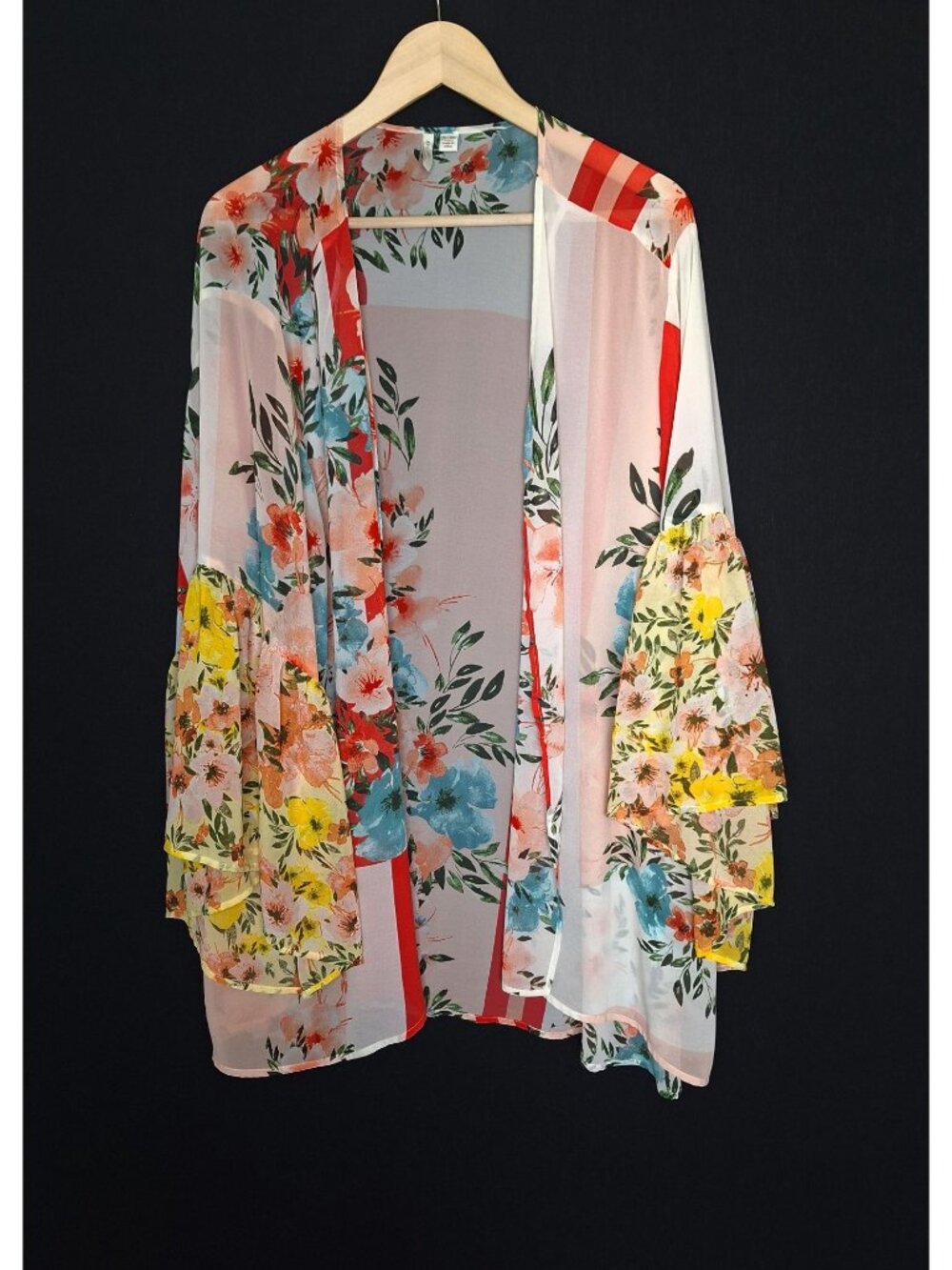 💙 EST. 1946 Sheer Floral Kimono Cover Up Size 26/28W Bell Sleeves Tropical Vaca